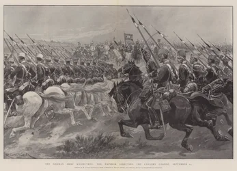 Die deutschen Armeemanöver, der Kaiser leitet den Kavallerieangriff, 12. September